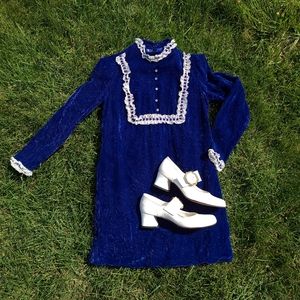 Vintage Mod 1960's Blue Velvet Mini Dress